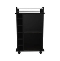 Depot E-Shop Huali Bar Cart, Six Built-in Wine Rack, Glass Door, Four Casters, Two Shelves