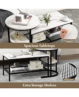 Gymax Nesting Coffee Table Set of 2 Faux Marble Top Detachable w/ Storage Shelf Gold