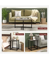 Gymax Round Nesting Table Set of 3 Coffee Table w/ 2 End Tables Sturdy Metal Frame