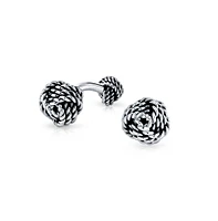 Bling Jewelry Solid Double Sided Twist Love Knot Woven Braided Twist French Style Fixed Bar Backing Shirt Cufflinks Executive Groom Gift Oxidized .925