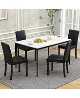 Gymax Dining Chair Set of 4 w/ Acacia Wood Frame & Rubber Legs Padded Backrest Brown