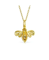 Bling Jewelry Elegant Queen Bee Pendant Necklace for Women - Black and Golden Cubic Zirconia, 14K Yellow Gold Plated, .925 Sterling Silver - Gold