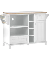 Slickblue Kitchen Island Cart with Storage Cabinet & Two Locking Wheels: Solid Wood Desktop, Microwave Cabinet