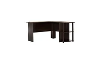 Slickblue L-Shaped Wood Right-angle Computer Desk with Two-layer Bookshelves Dark Brown