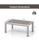 Gymax Outdoor Rectangle Coffee Table Aluminum Side Table w/ Tempered Glass Tabletop