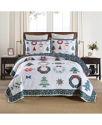 MarCielo 3 Pcs Winter Candy Christmas Quilt Bedspread Set Queen