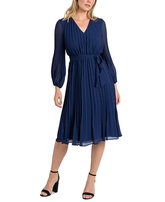 Sam Edelman Woman's Long-Sleeve Pleated A-Line Dress