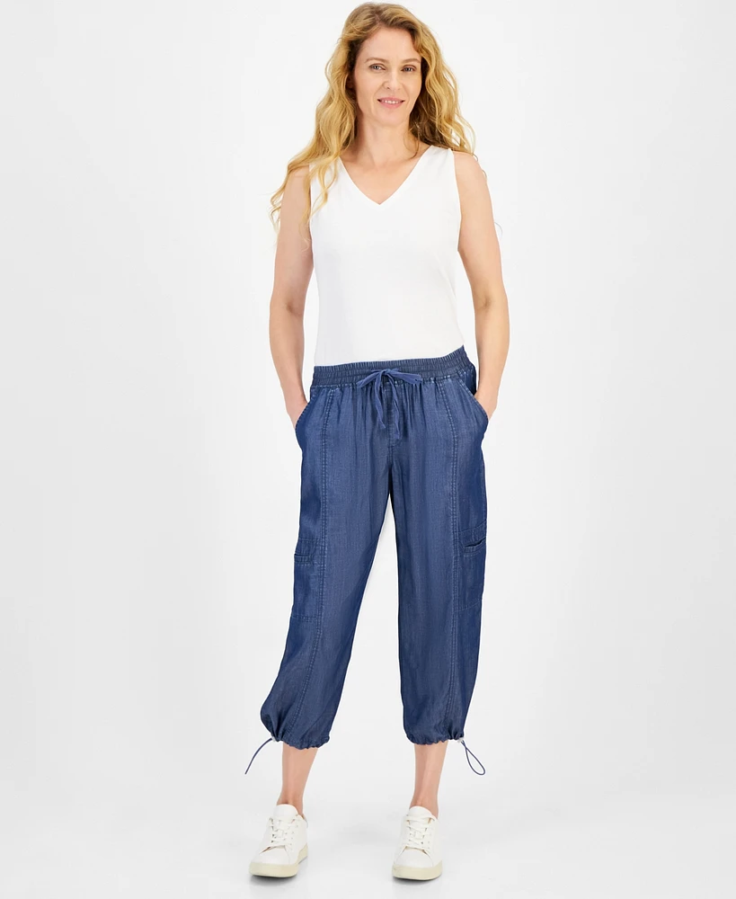 Style & Co Petite Mid-Rise Chambray Pull-On Bungee Pants, Created for Macy's