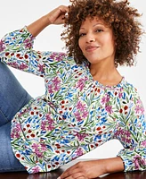 Style & Co Women's Printed Popover Peasant Top, Created for Macy's