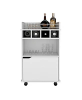 Sims Coffee & Bar Cart 35" H , 4 wheels, Division for 4 bottles, Central Shelf, Drawer with Openwork Door Handle