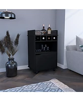 Sims Coffee & Bar Cart 35" H , 4 wheels, Division for bottles, Central Shelf, Drawer with Openwork Door Handle