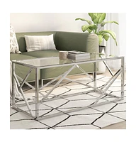 vidaXL Coffee Table Silver Stainless Steel and Tempered Glass