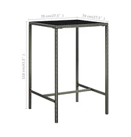 vidaXL Patio Bar Table Gray 27.6"x27.6"x43.3" Poly Rattan and Glass