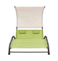 vidaXL Double Sun Lounger with Canopy Textilene Green