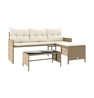 vidaXL Patio Sofa with Table and Cushions L-Shaped Beige Poly Rattan