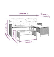 vidaXL Patio Sofa with Table and Cushions L-Shaped Poly Rattan