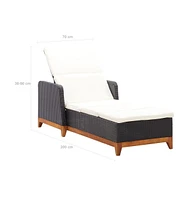 vidaXL Sun Lounger Poly Rattan and Solid Acacia Wood Black