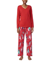 Hue Women's Solid V-Neck Long-Sleeve Pajama Top