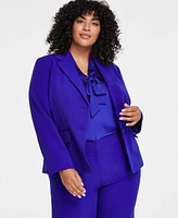 Kasper Plus Stretch Crepe Two-Button Notch-Collar Blazer