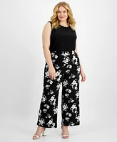 Kasper Plus Floral-Print Straight-Leg Pants