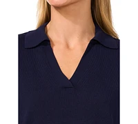 CeCe Women's Short Sleeve Collared Polo V-Neck Sweater