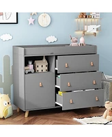 Homsee 4-Drawer Brown Kids Low Dresser Storage Organizer