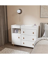 Homsee 4-Drawer Brown Kids Low Dresser Storage Organizer