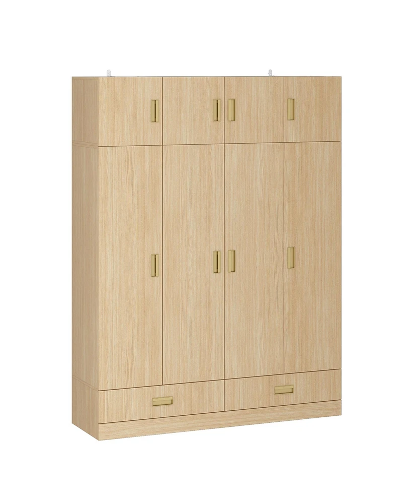 Famapy Brown Wood 8-Door Big Wardrobe Armoires with Hanging Rod,2-Drawers