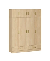 Famapy Brown Wood 8-Door Big Wardrobe Armoires with Hanging Rod,2-Drawers