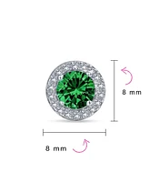 Bling Jewelry Pink Blue Green Purple 1CT Cubic Zirconia Round Circle Halo Solitaire Stud Earrings Rose Gold .925 Sterling Silver
