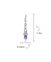 Bling Jewelry Natural Amethyst Celtic Irish Love Knot Work Purple Oval Bezel Set Fish Hook Dangle Earrings .925 Sterling Silver