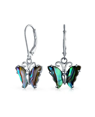 Bling Jewelry Garden Insect Carved Rainbow Iridescent Abalone Butterfly Lever back Drop Earrings For Women .925 Sterling Silver - Multi