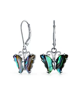 Bling Jewelry Garden Insect Carved Rainbow Iridescent Abalone Butterfly Lever back Drop Earrings For Women .925 Sterling Silver - Multi