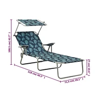 vidaXL Sun Lounger with Canopy Steel Leaf Print