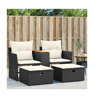 vidaXL Patio Sofa 2-Seater with Stools Poly Rattan