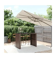 vidaXL Bar Table with Glass Top Brown 57.1"x31.5"x43.3" Poly Rattan