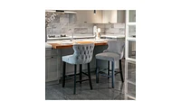 Slickblue Contemporary Velvet Wing-Back Barstools with Button Tufting and Wooden Legs Elegant Seating