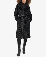 Kenneth Cole Women's Long Belted Faux Fur Coat