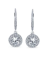 Bling Jewelry 3Ct Cubic Zirconia Round Solitaire Cz Halo Dangle Drop Lever back Earrings For Women .925 Sterling Silver