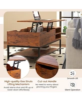 Gymax Lift Top Coffee Table w/ Hidden Compartment & Removable Storage Shelf Metal Frame