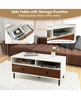 Gymax Coffee Table Modern Rectangle w/ Storage Shelf & Drawers Living Room Furniture