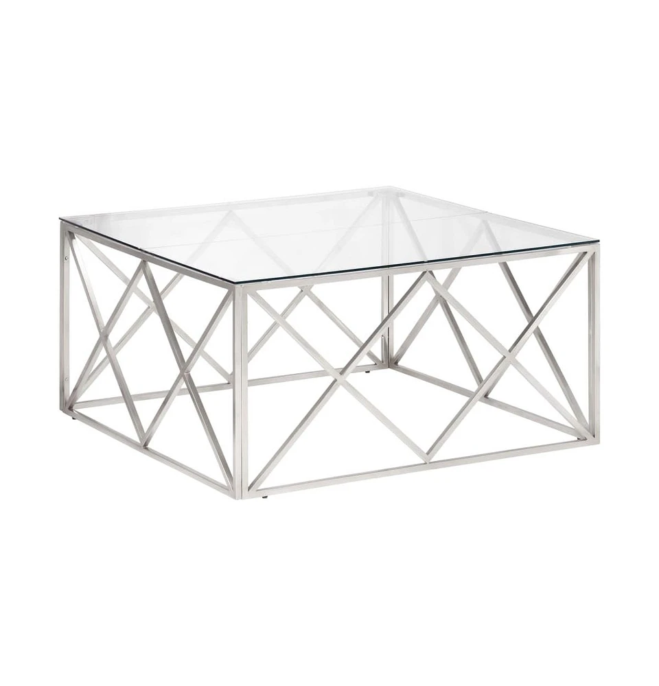 vidaXL Coffee Table Silver Stainless Steel and Tempered Glass