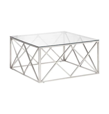 vidaXL Coffee Table Silver Stainless Steel and Tempered Glass