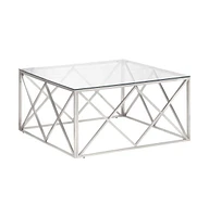 vidaXL Coffee Table Silver Stainless Steel and Tempered Glass