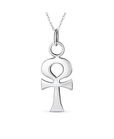 Bling Jewelry Unisex Religious Egyptian Hieroglyphs Key To Life Egyptian Ankh Cross Pendant Necklace For Women Oxidized .925 Sterling Silver