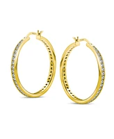 Bling Jewelry Cubic Zirconia Pave Cz Large Statement Big Hoops Earring 14K Yellow Gold Plated .925 Sterling Silver 1.5 Inch Diameter