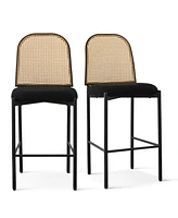 Maison Boucle Set Of 2 Upholstered Counter Stool With Rattan Back Cane-Maison