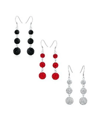 Bling Jewelry Multi Color Crystal Pave Disco Balls Dangle Earrings in Sterling Silver