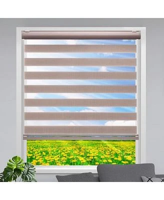 Lauren Taylor Cordless Zebra Blinds For Windows 100 Polyester Pull Down Roller Shades For Windows Dual Layer Sheer Or Privacy Light Control Day Night Roller Blinds Grey 44 W X 84 H