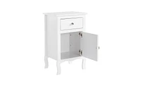 Slickblue Set of 2 Country Style Night Tables, Mdf with Curved Feet, One Drawer & One Door, White